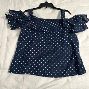 Women’s J . Crew cold shoulder blue top white polka dots